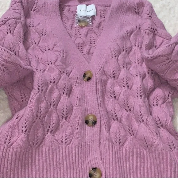 NEW! Pink Rose Lilac Soft As Heck Button Up Semi Crop Puffer Sweater - Picture 2 of 9